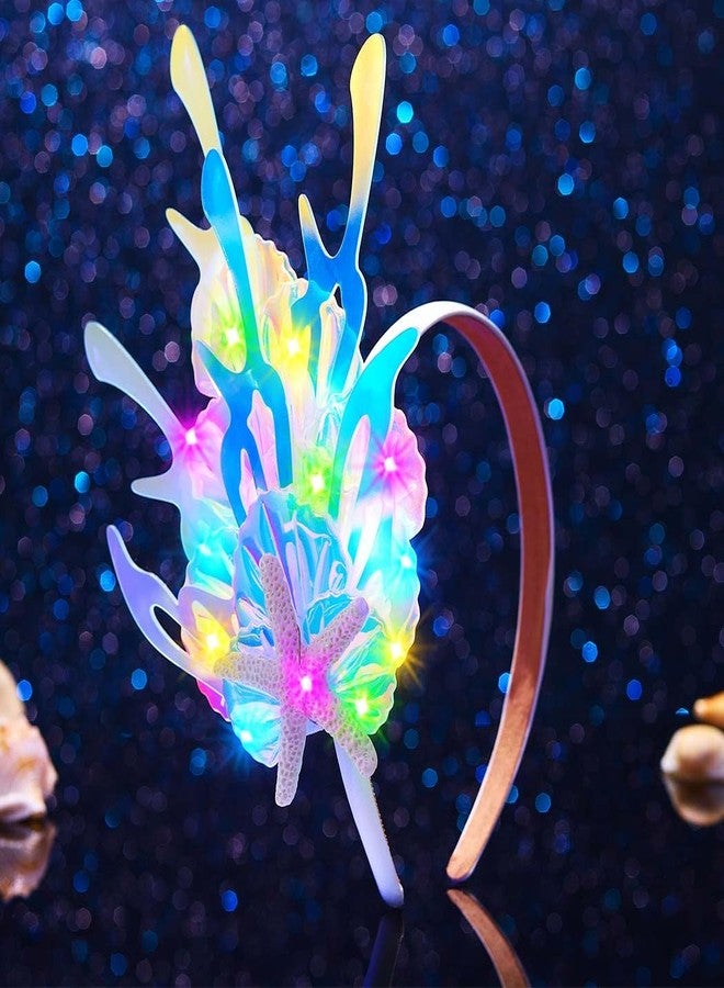 ايفينت طوق رأس حورية البحر المضيء من إيرنت، غطاء رأس على شكل نجم البحر الأزرق، إكسسوارات شعر متوهجة على شكل صدفة بحرية، زي تنكري مستوحى من المحيط للنساء - Image 1